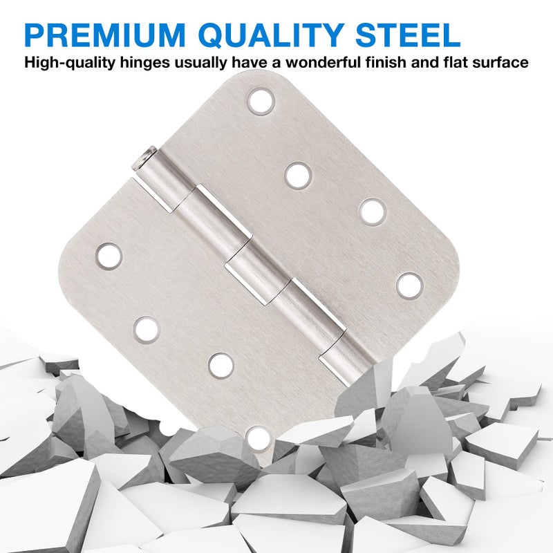 JIW 18 Pack Nickel Door Hinges Brushed Nickel 4"" X 4 Inch Rounded 5/8""Radius Sliver Interior/Exterior Door Hinge Satin Nickel Door Hinges for Doors House Outdoor Door Hardware Hinge Bisagras Para Puertas - Image 5